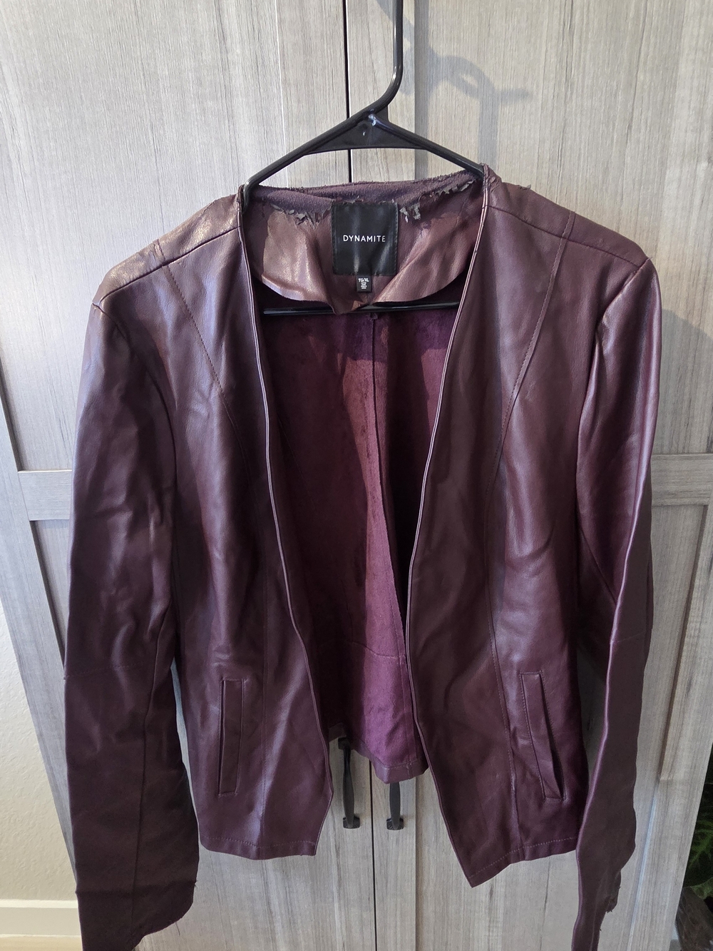 Dynamite Women's Wine/Burgundy Open-Front Leather Jacket
